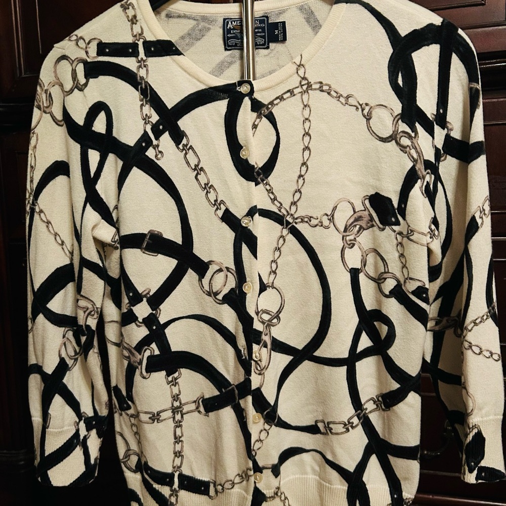 American Living Black and Cream Chain Pattern Cardigan